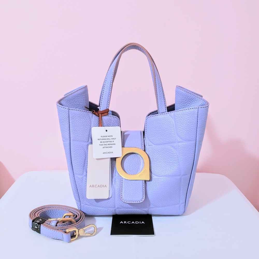 NWT Rare HTF ARCADIA Bia Small Tote Crossbody Bag Lavender Pebbled Leather lilac - Picture 5 of 12
